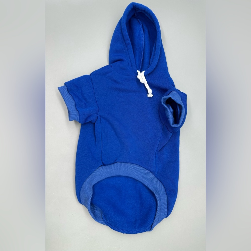 Blue Dog or Cat Hoodie with White Drawstring. Pet Clothed